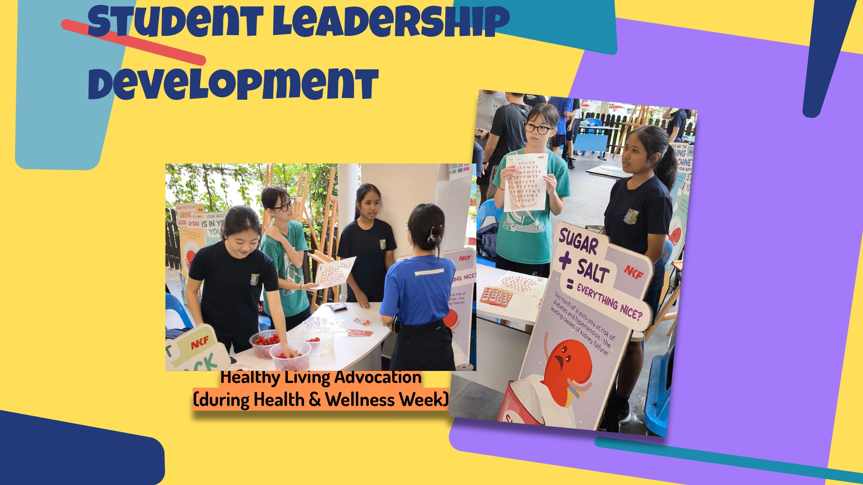 Poster titled Student Leadership Development with photos of students at a Healthy Living Advocacy booth.